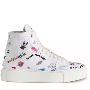 Zadig and Voltaire LA Flash Platform ZV1747 High Tops‎ White/multicolor, 5 NIB